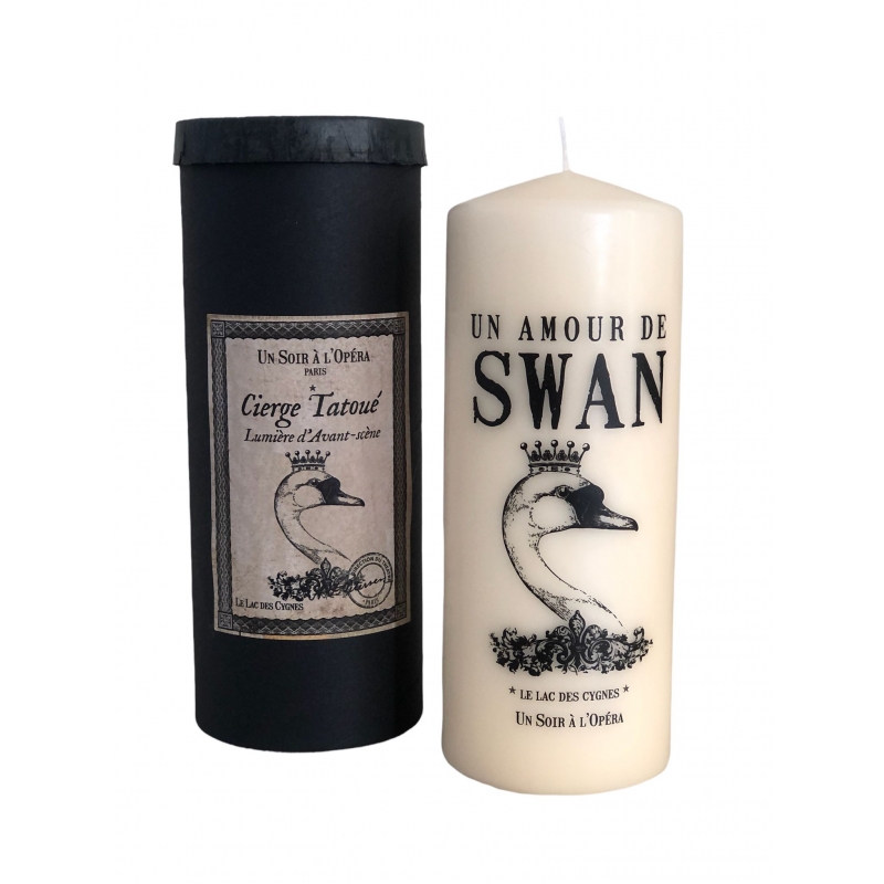 Tattooed pillar candle - Ivory - SWAN LAKE