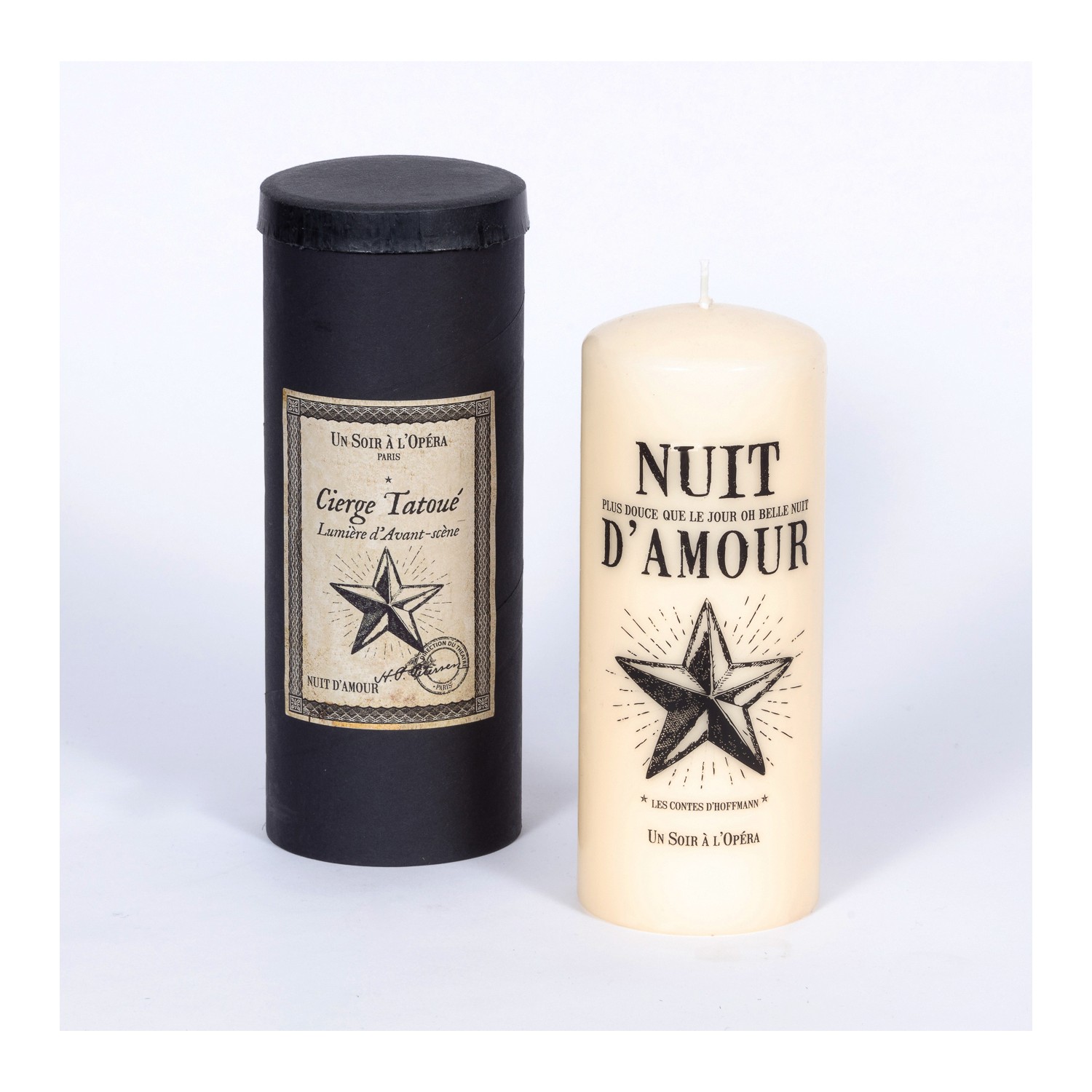 Tattooed pillar candle - Ivory - THE TALES OF HOFFMANN