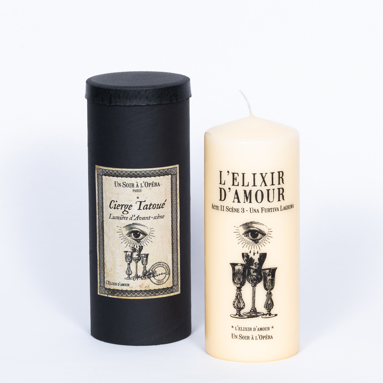 ELIXIR OF LOVE - Tattoed pillar candle - Ivory