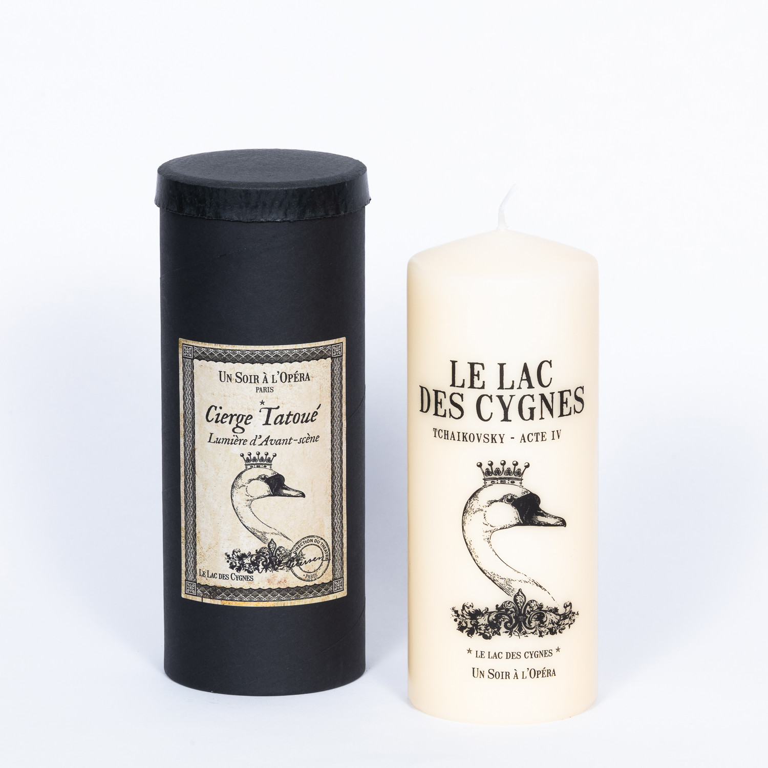 SWAN LAKE - Tattooed pillar candle - Ivory